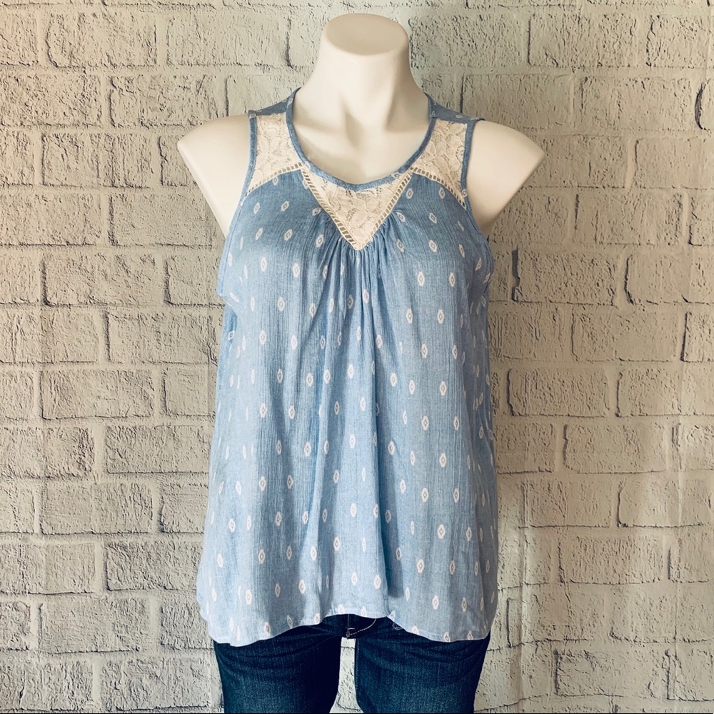 Montreau Sleeveless Light Chambray Blue Top